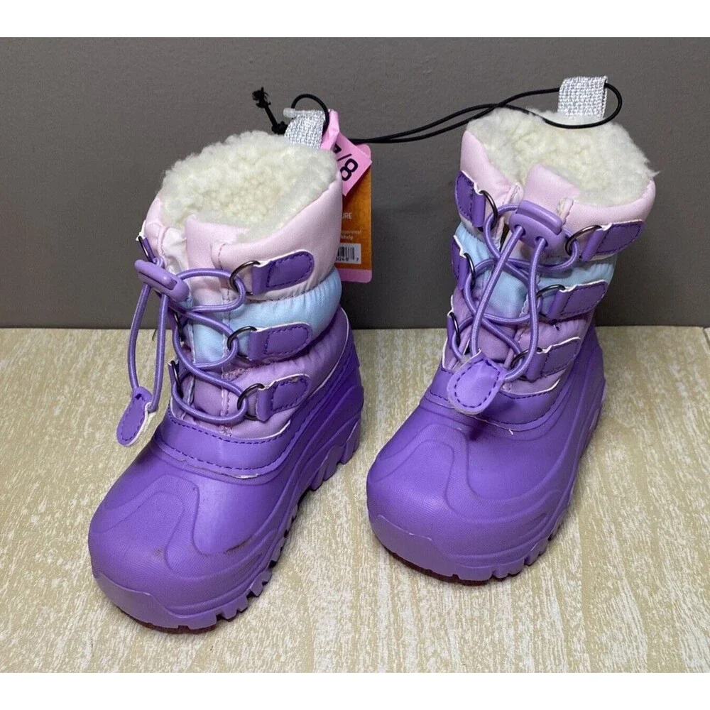 NWT MEMBERS MARK KIDS SNOW BOOTS 10 Degree Cold Rating Purple Size 7/8